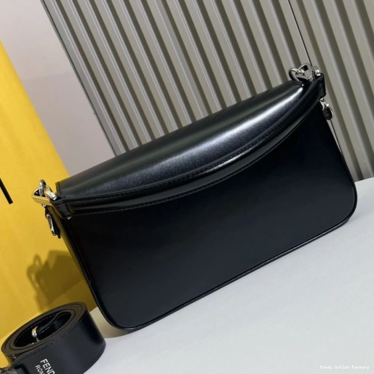 Vintage HOT Smooth Fendi Black Tiffany Bag Medium Baguette Leather In 0707